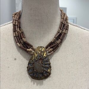 Handcrafted Brown and Gold Statement Necklace - Handmade by me!!